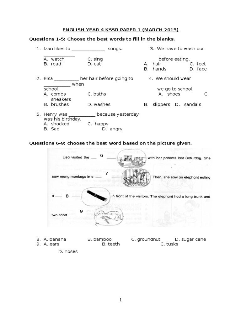 Year 4 English KSSR Exam Paper 2015 | PDF | Malaysia | Foods