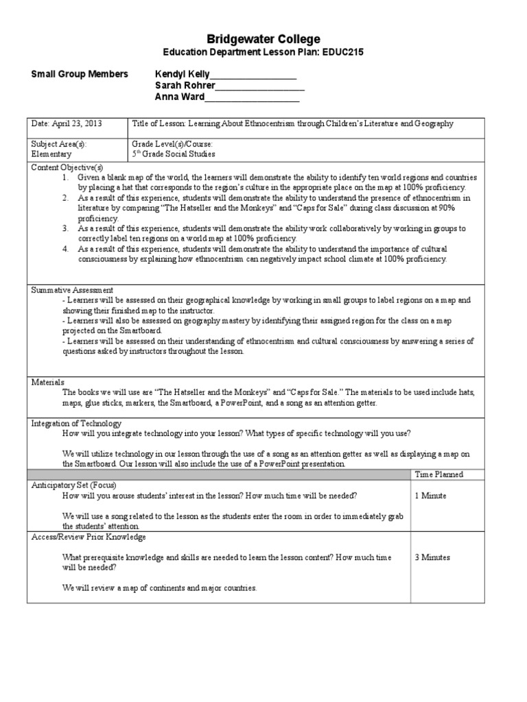 diversity lesson plan template | Lesson Plan | Educational Assessment
