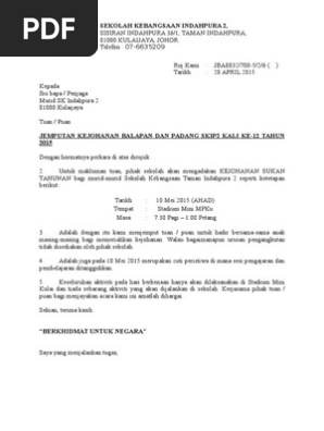 Surat Makluman Kejohanan Balapan Dan Padang Untuk Penyertaan Ibubapa