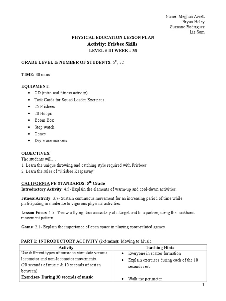 pe lesson plan Recreation Sports