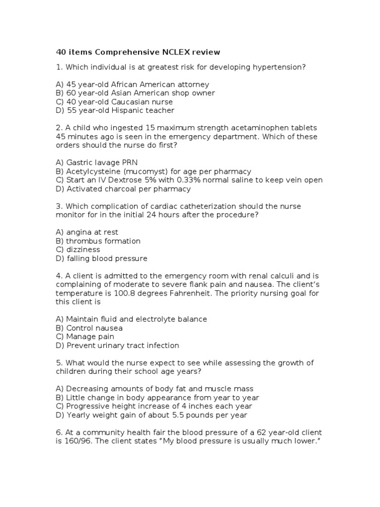 Comprehensive NCLEX Review Questions | PDF | Blood Pressure | Heart