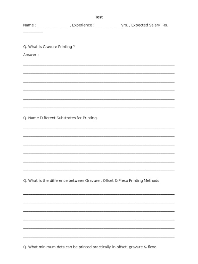 Entry Test For Printing Jobs | PDF