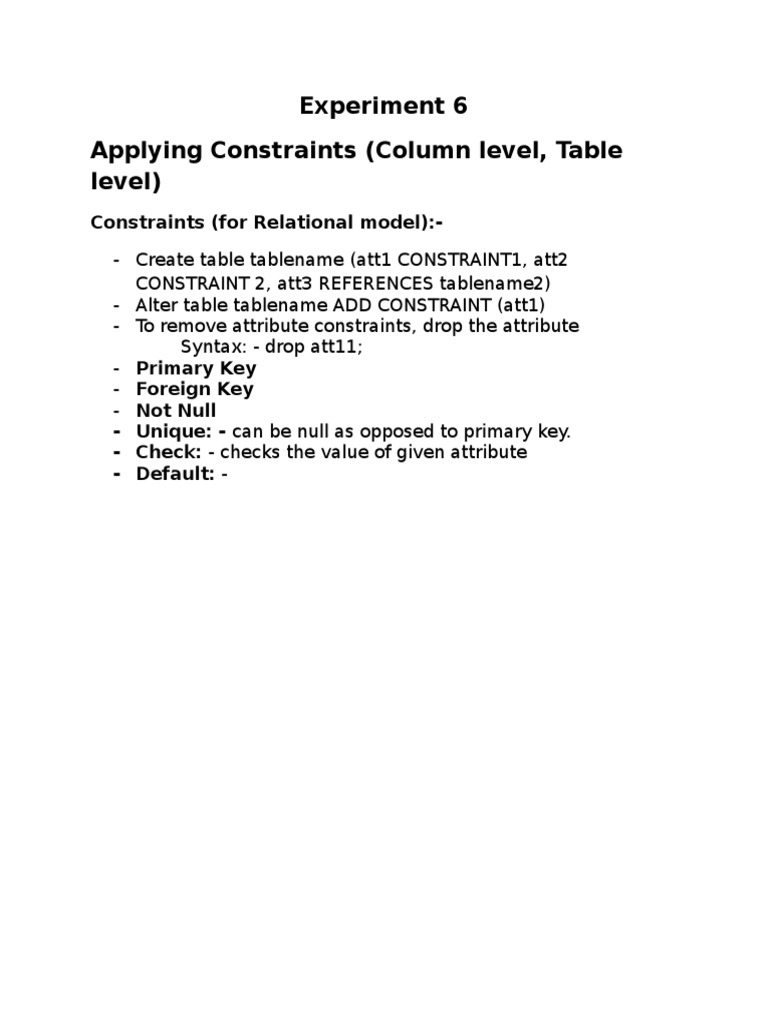 Relational Database Constraints Guide | PDF | Computers