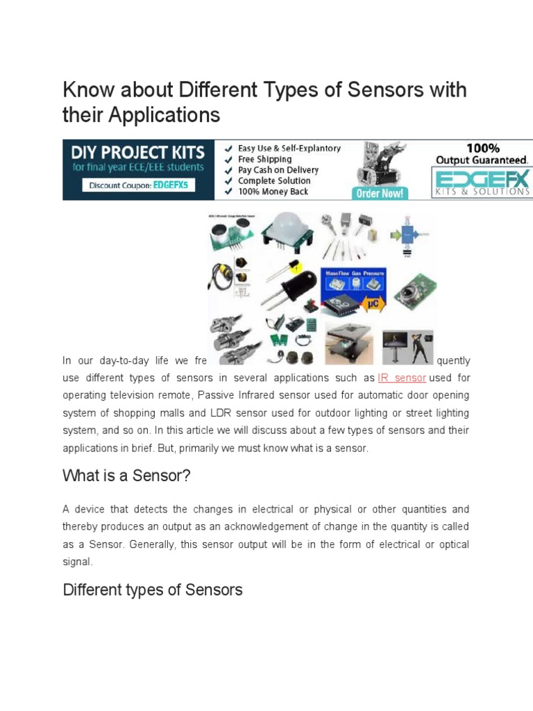 Different Types of Sensors With Their Applications | PDF | Ultrasound ...