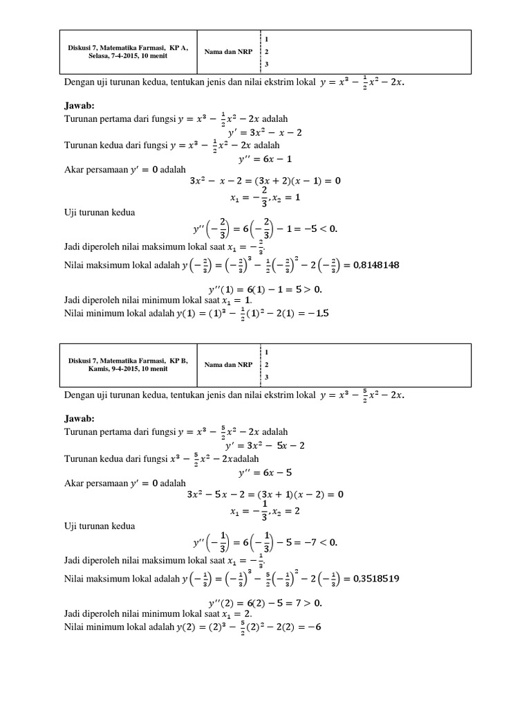 Contoh Soal Matematika Farmasi Mata Pelajaran