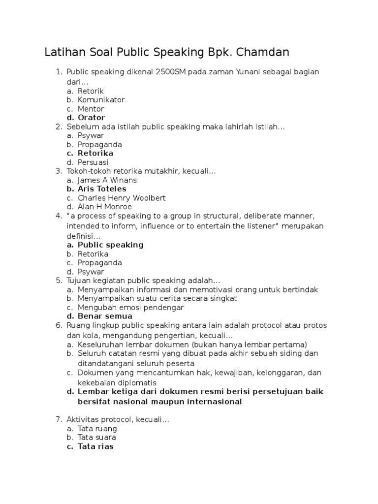 Latihan Soal Public Speaking