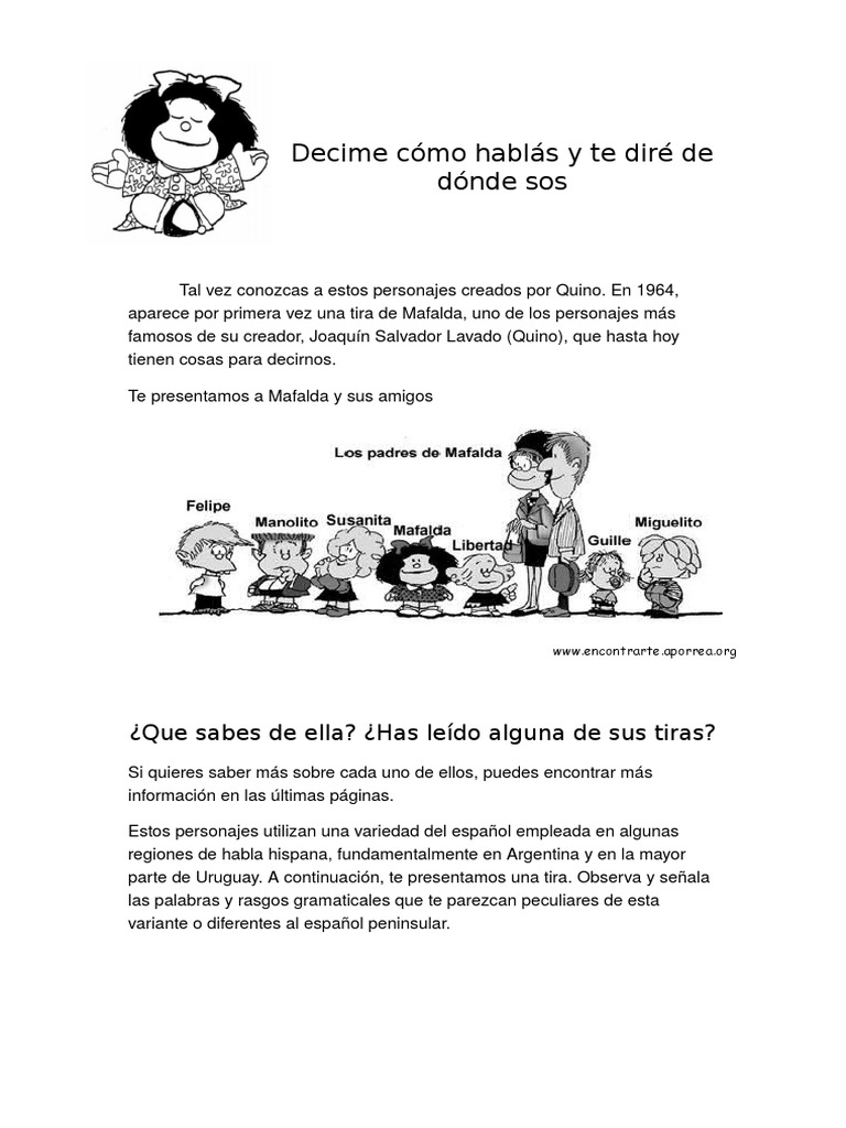 Voseo en Mafalda y el español rioplatense | PDF | Lengua española | Verbo