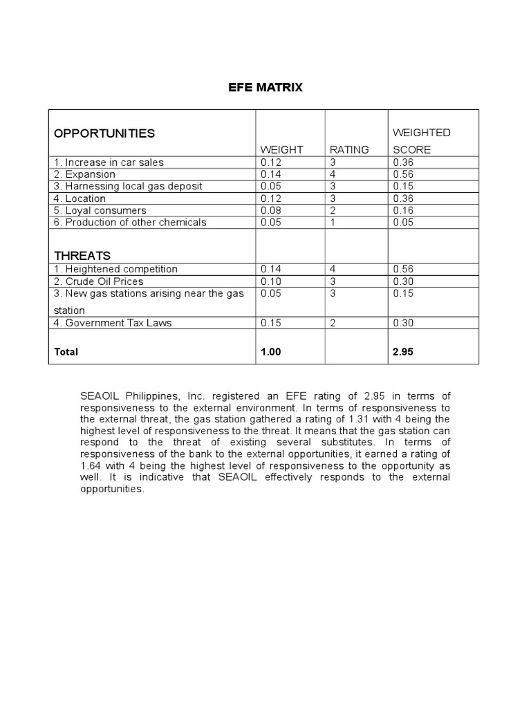 Efe Matrix | PDF | Business | Finance & Money Management