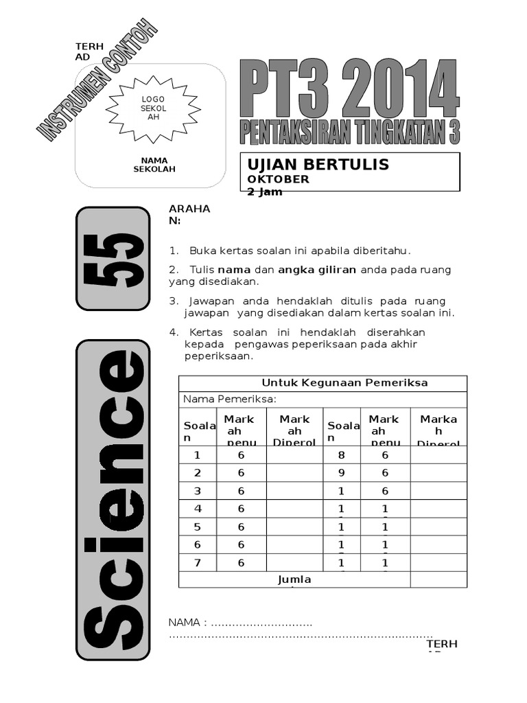 Contoh Soalan Sains Pt3 2015