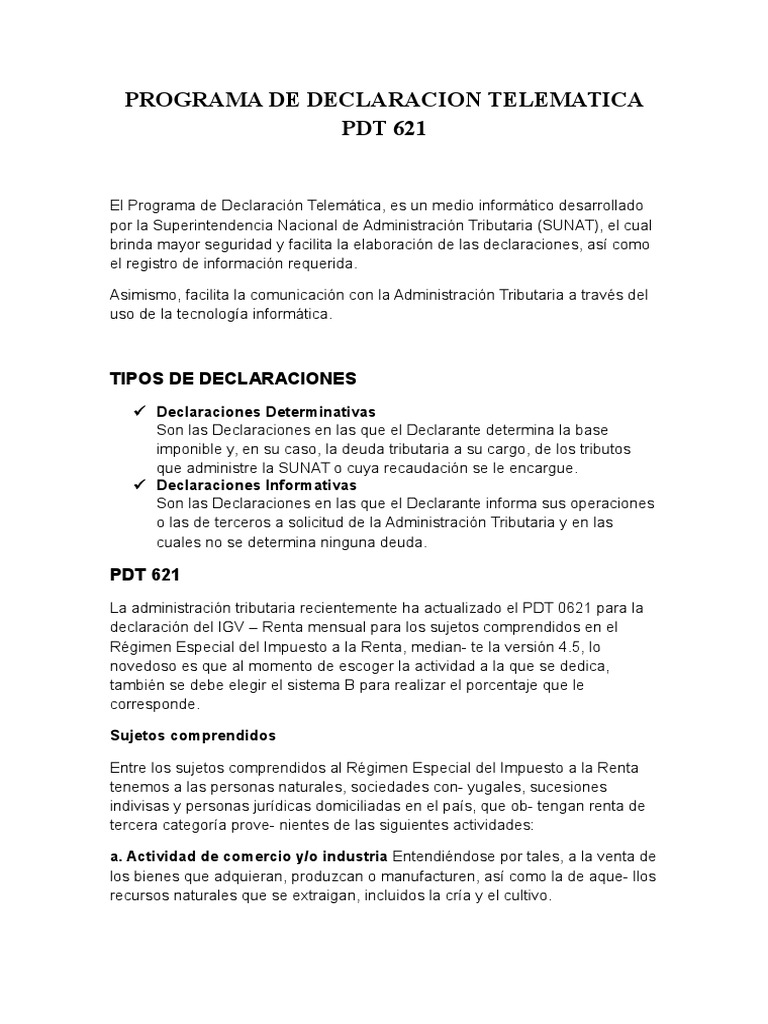 Guía sobre el PDT 621 y su uso | PDF | Impuestos | Impuesto sobre la renta