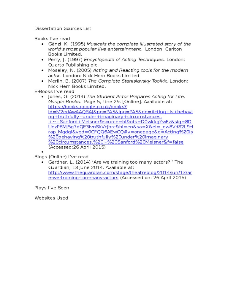 Dissertation Source References List | PDF