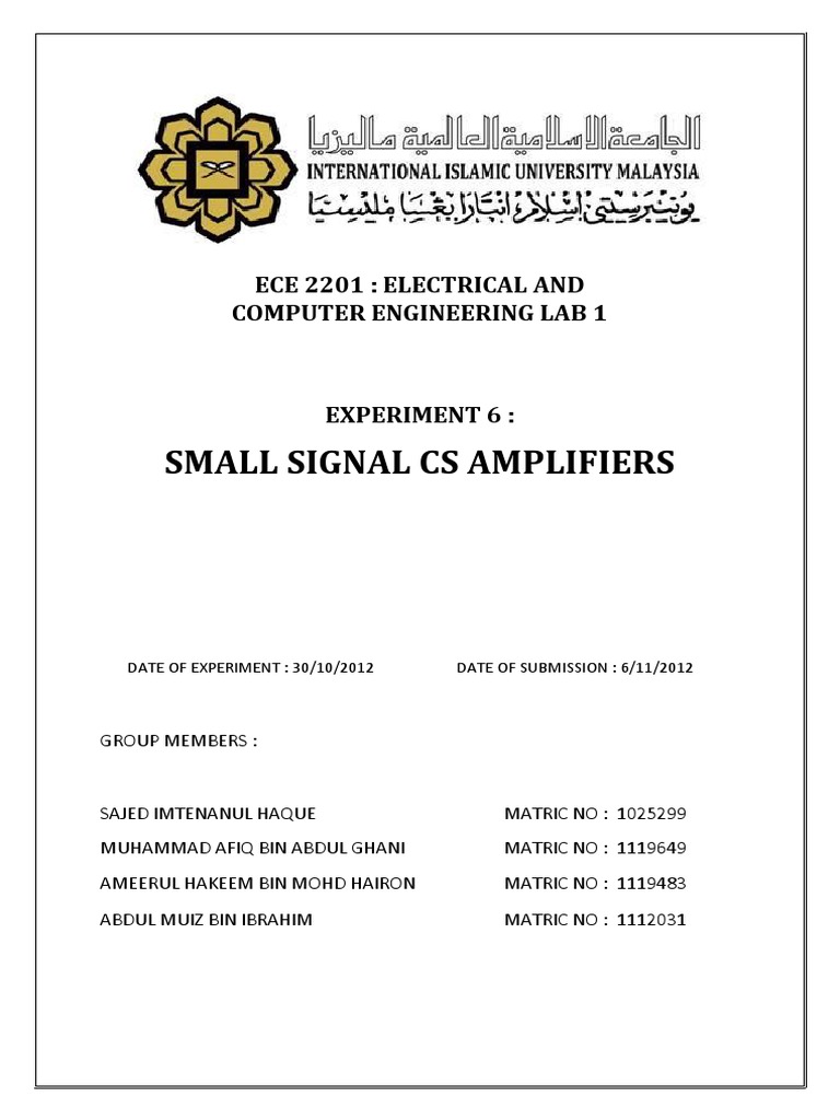 Lab Report 6 Small Signal Cs Amplifier PDF Field Effect Transistor Amplifier