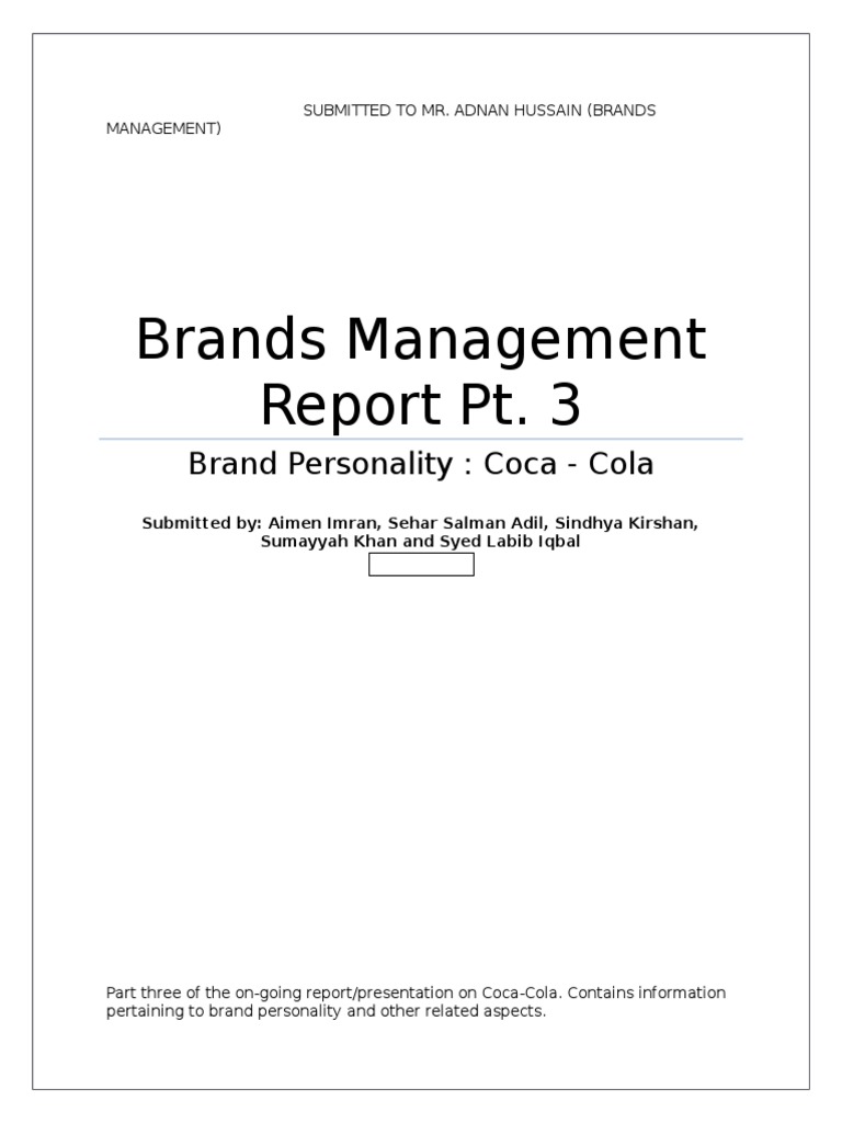 Brand Personality and Model PDF Coca Cola Pepsi