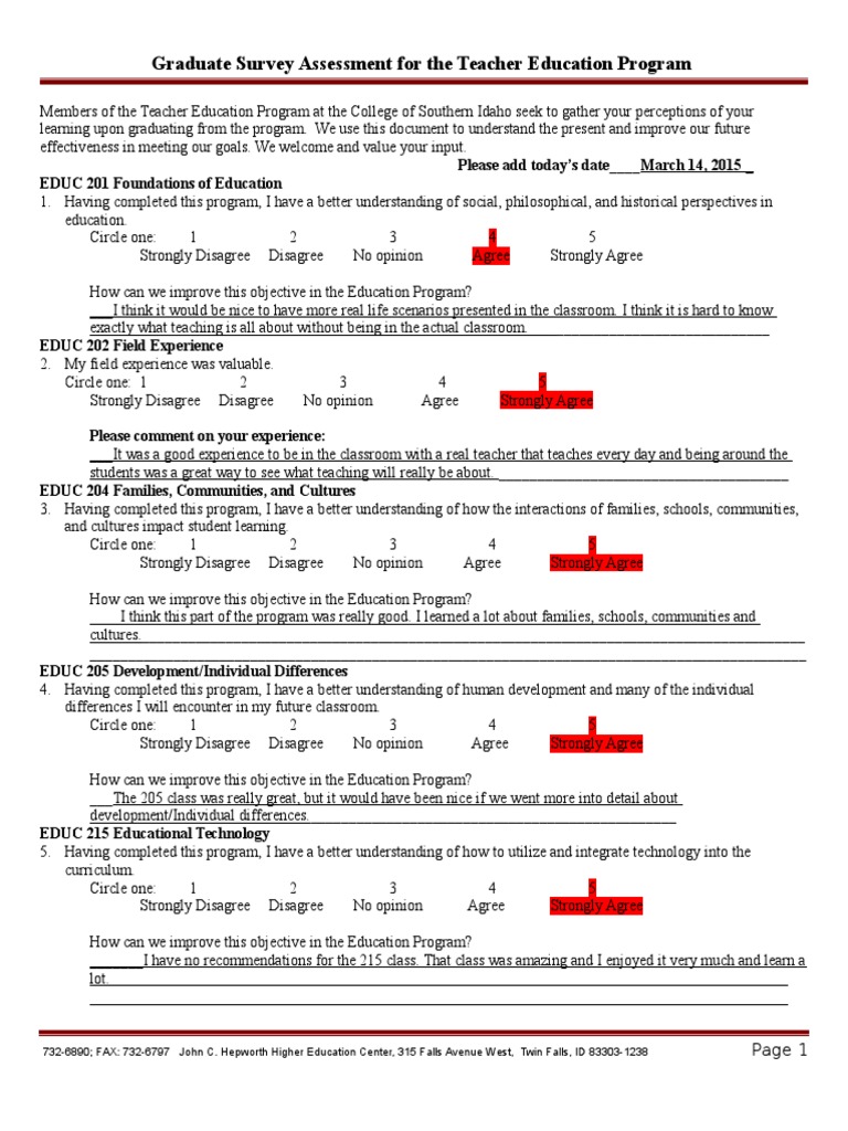 Teacher Education Program Graduate Survey | PDF | Teacher Education ...