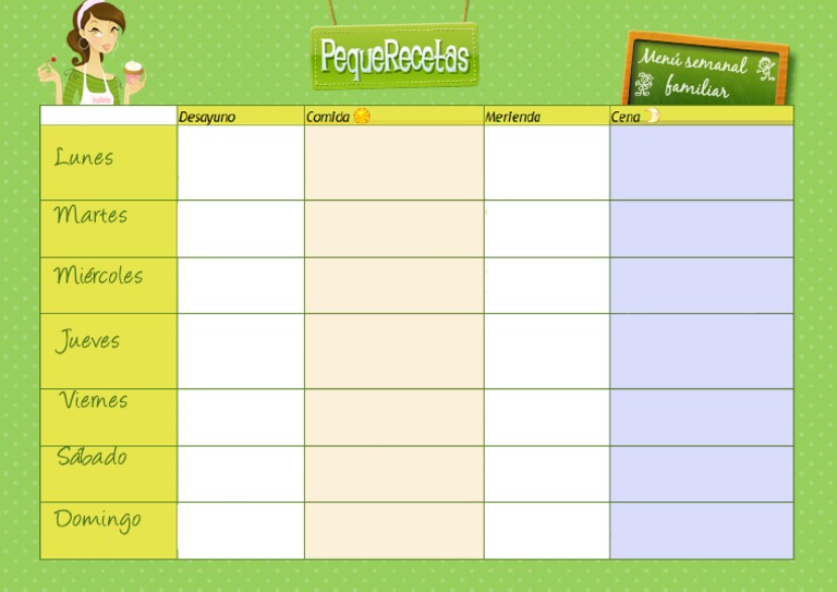 Plantilla Menu Semanal Rellenable