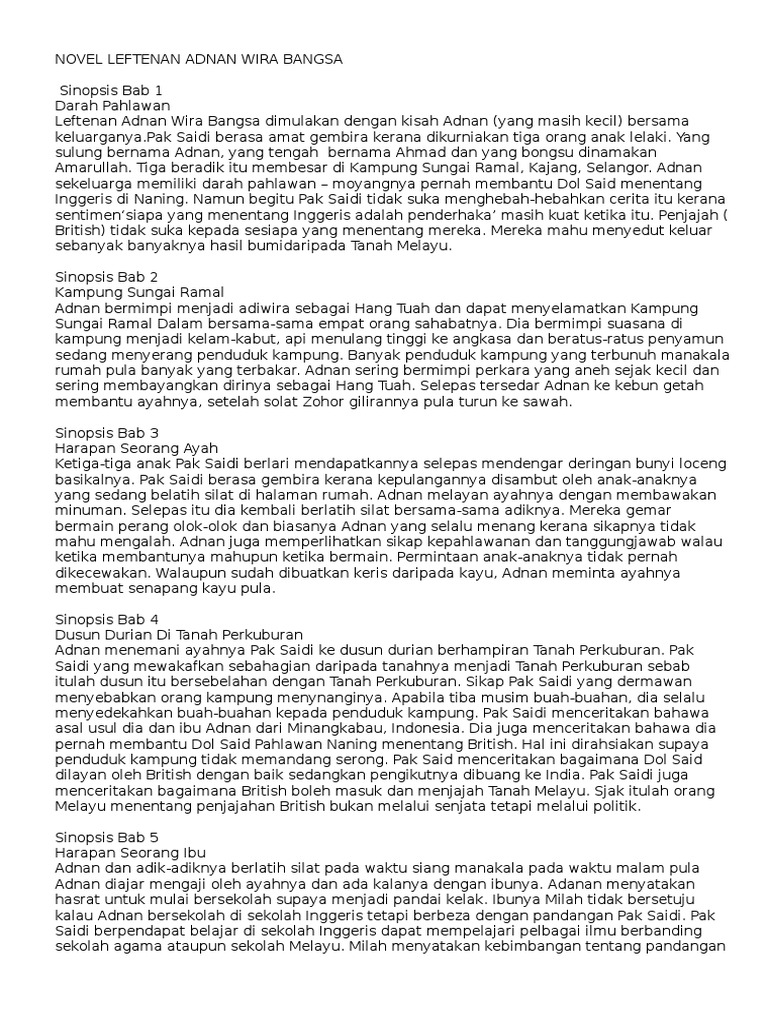 Sinopsis Novel Leftenan Adnan Wira Bangsa Pdf