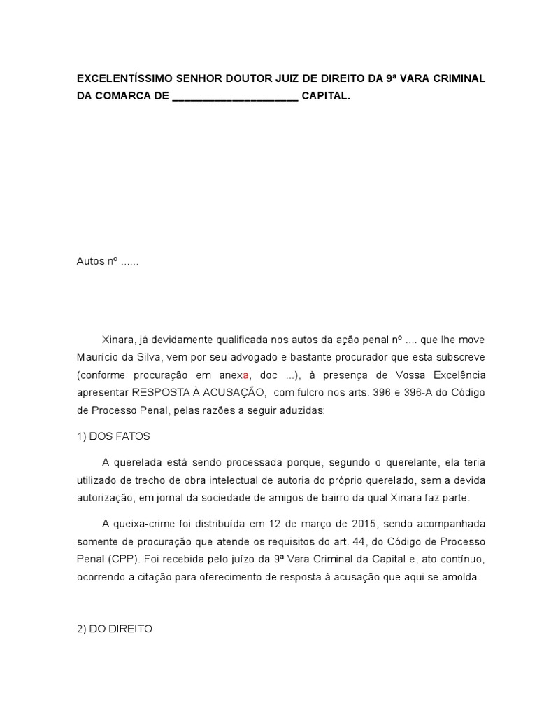 Resposta a Acusacao | Procedimento criminal | Julgamentos | Avaliação