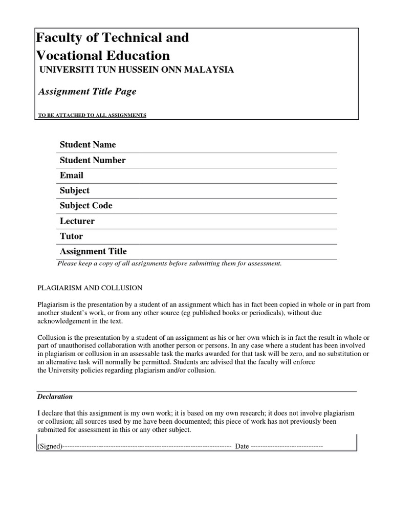 Assignment Cover Page Template | PDF