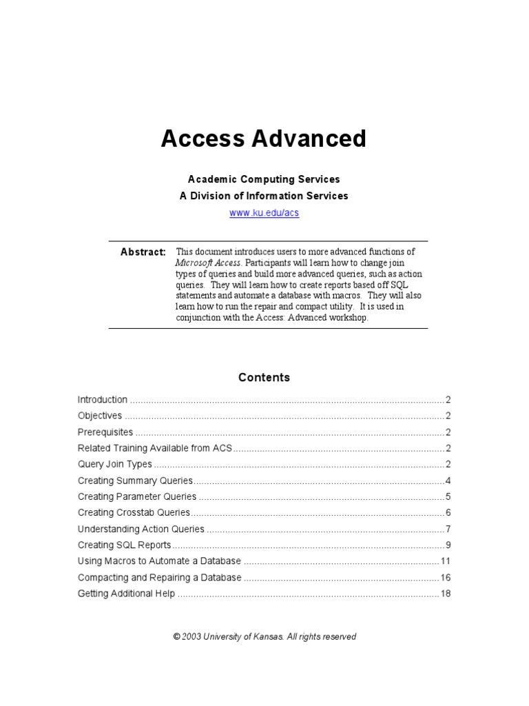 Access 2000 Advanced | PDF | Microsoft Access | Information Retrieval