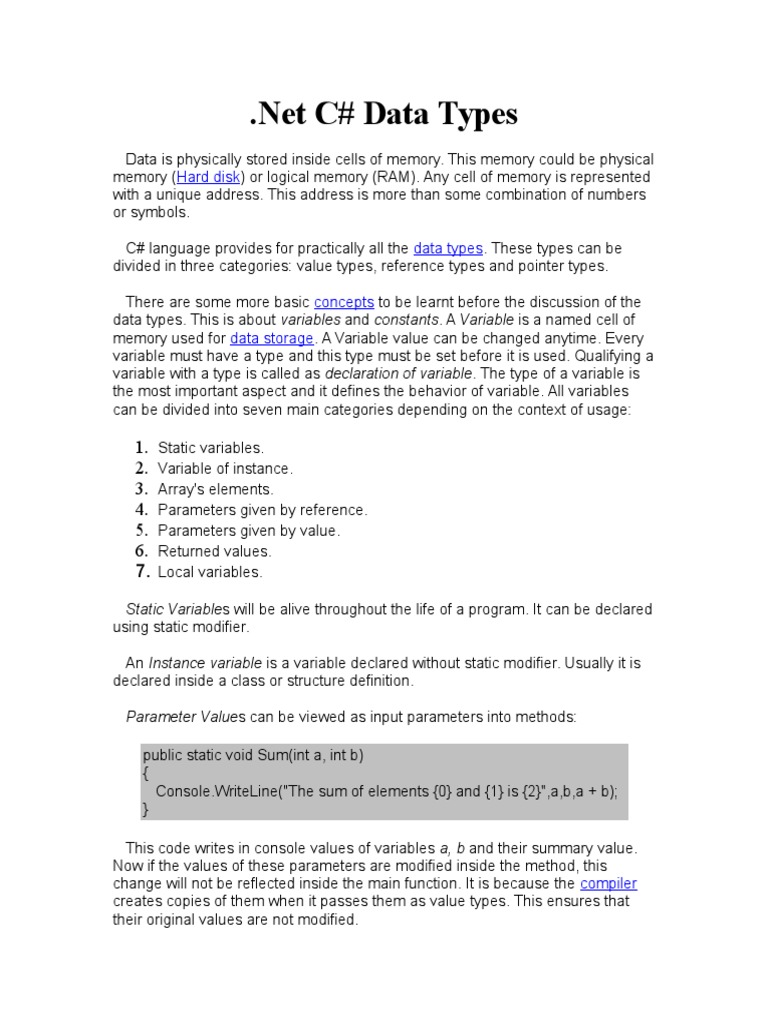 C#basics | PDF | C Sharp (Programming Language) | Component Object Model