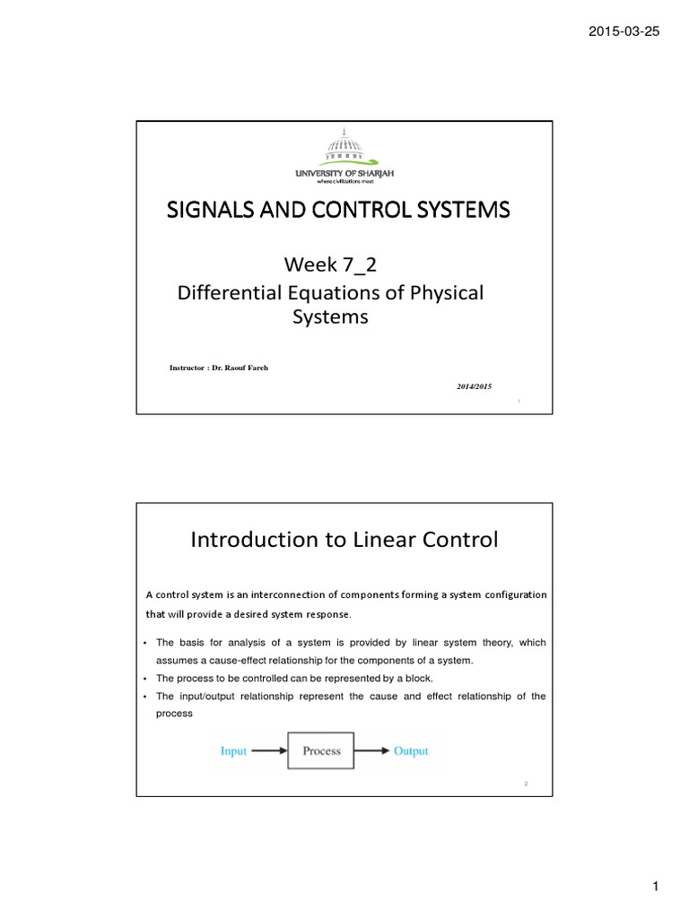 Differential Equations in Control Systems | PDF | Control Theory ...