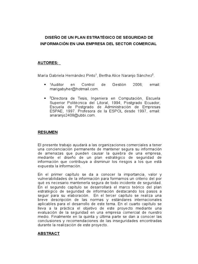 Diseño de Un Plan Estratégico de Seguridad de Información en Una ...