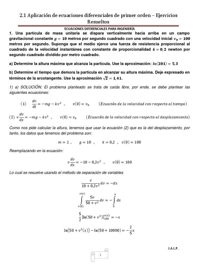 Aplicaciones De Las Edo De Primer Orden