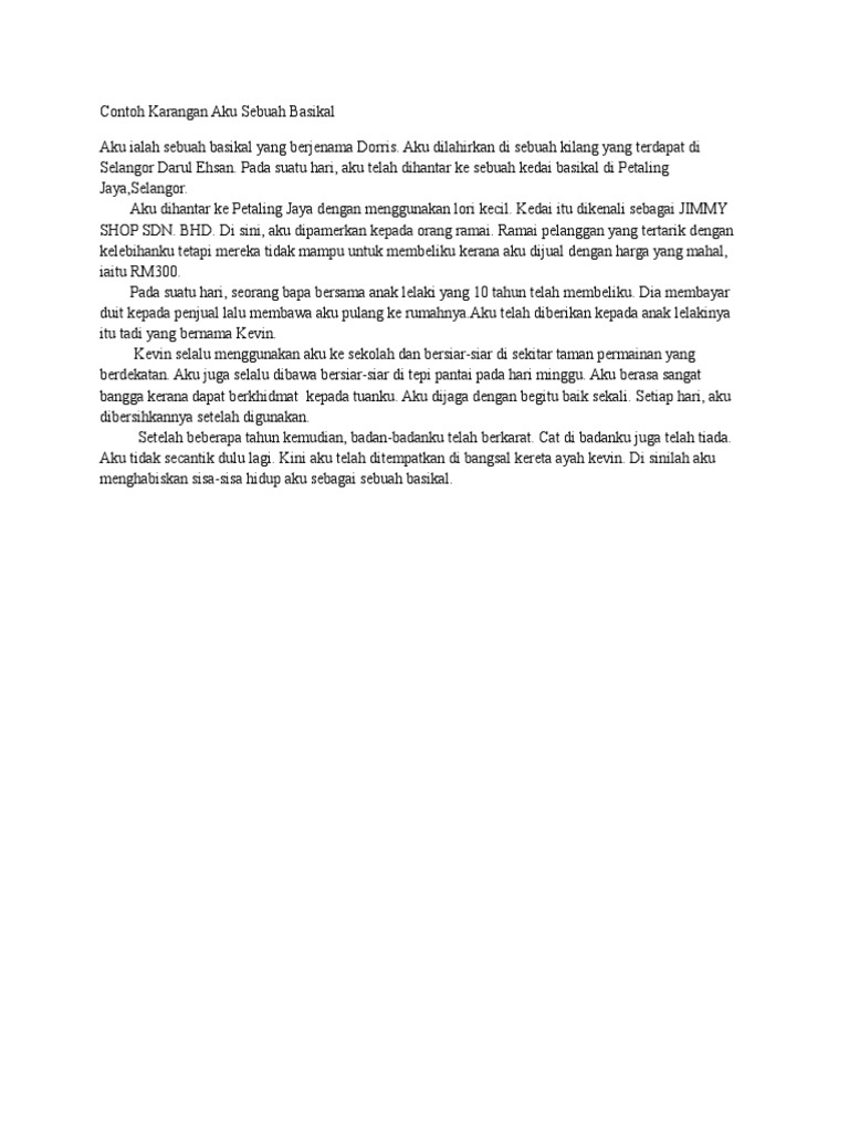 Contoh Karangan Aku Basikal