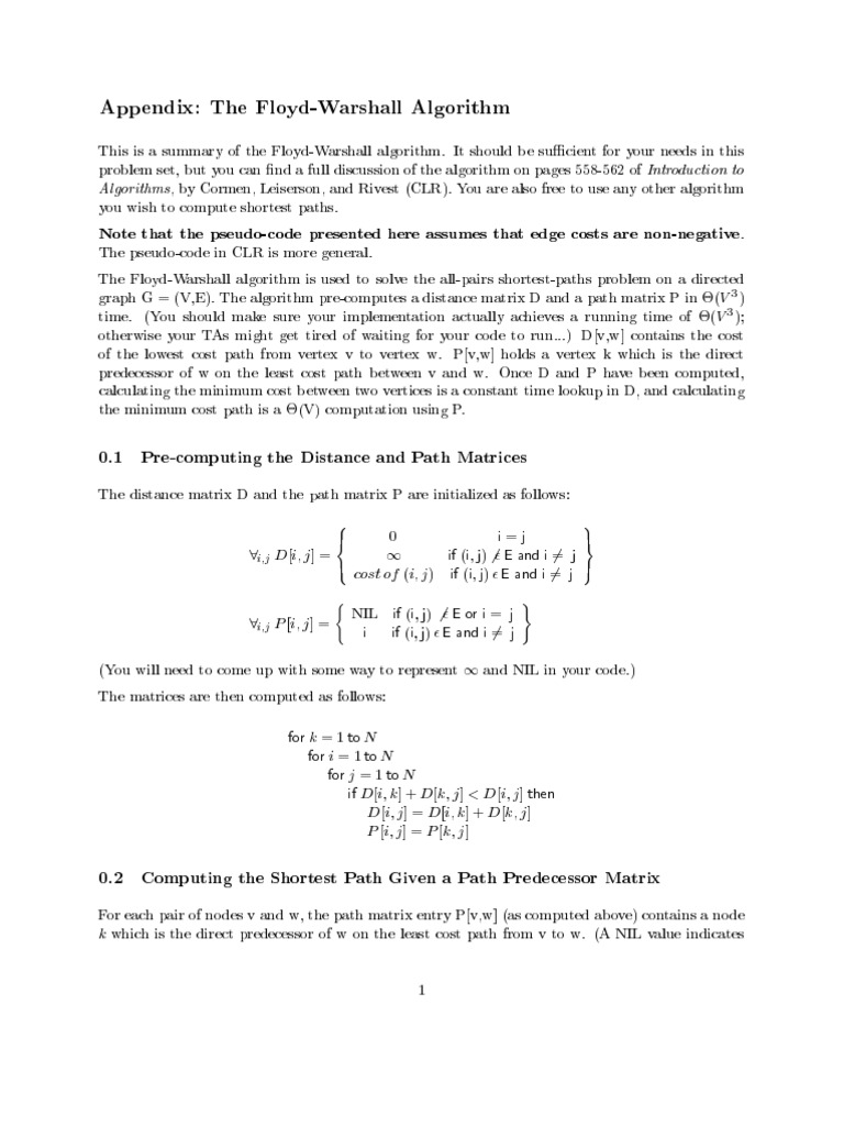 Floyd-Warshall Algorithm Overview | PDF | Algorithms | Combinatorics