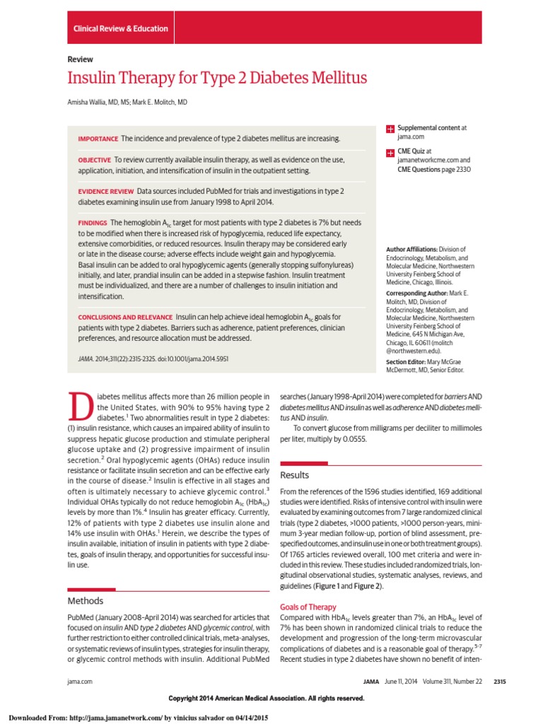 Insulin Therapy For Type 2 Diabetes Mellitus. | PDF | Glycated ...