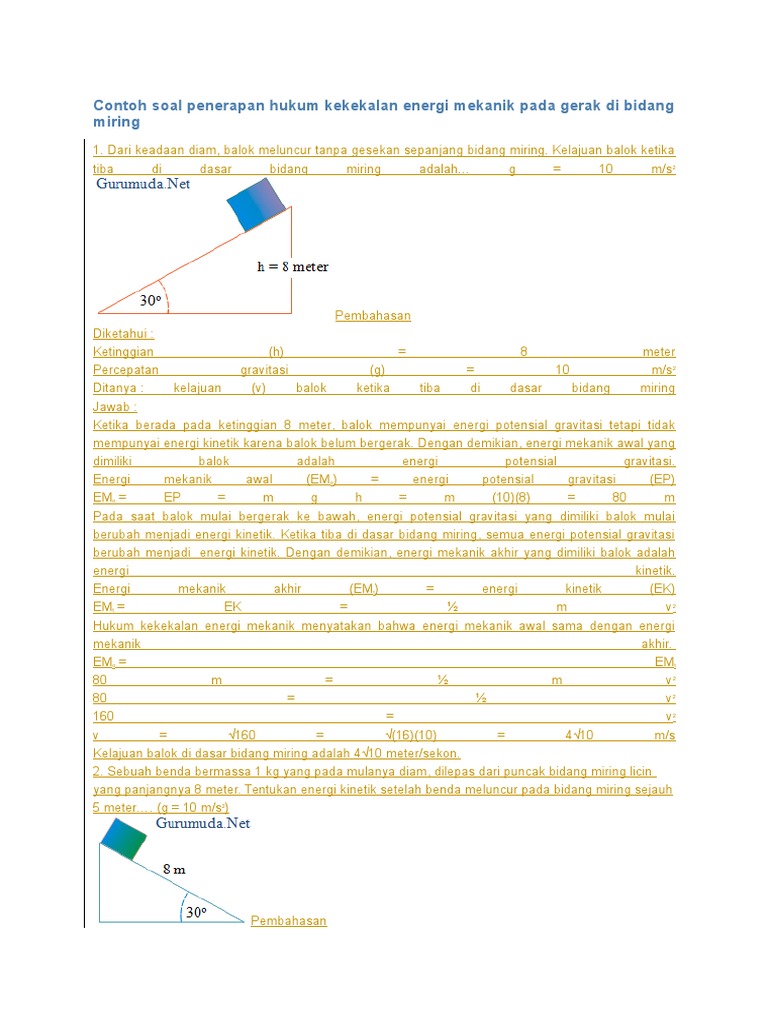 Contoh Soal Penerapan Hukum Kekekalan Energi Mekanik Pada Gerak Di