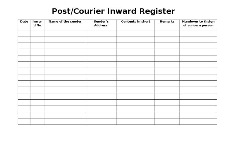 Format For Post or Courier Register PDF