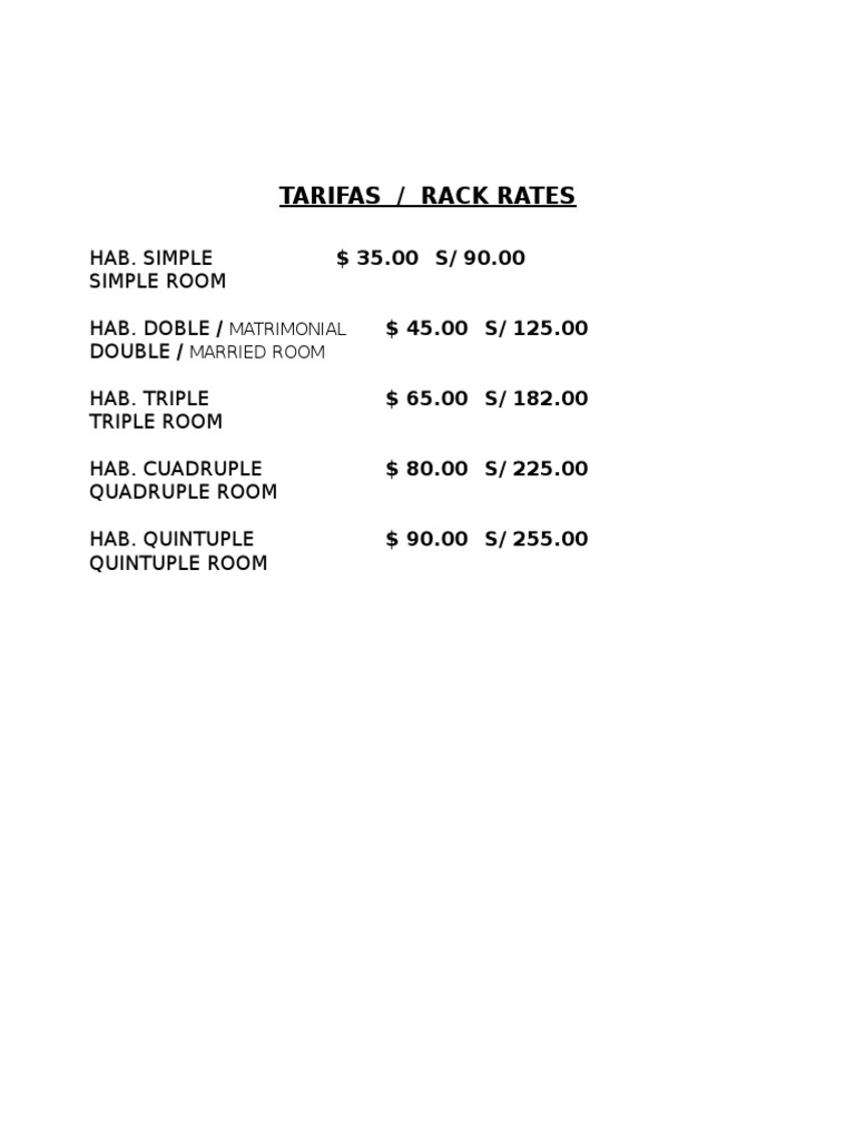 Rack Rates for Hotel Rooms and Services | PDF