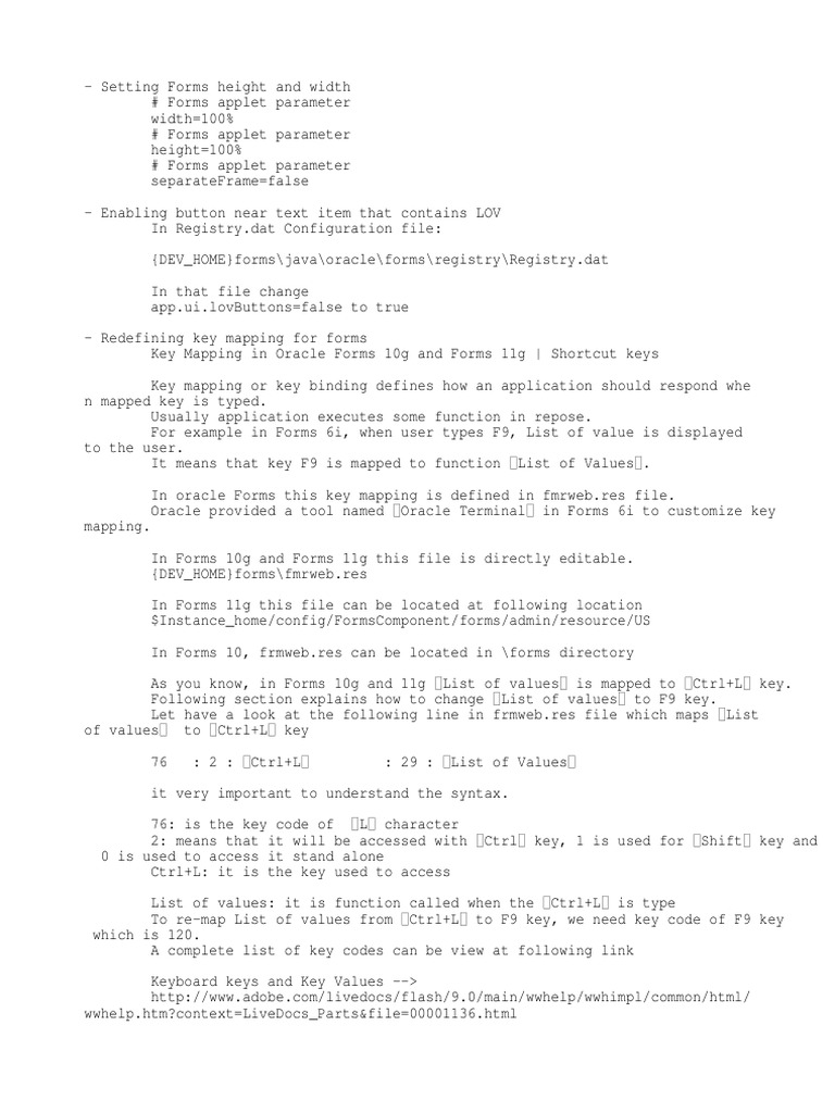Oracle Forms 10g Key Mapping Guide | PDF | Windows Registry | Keyboard ...
