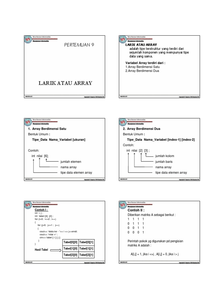 Pengantar Array: Dimensi Satu dan Dua | PDF | Komputer