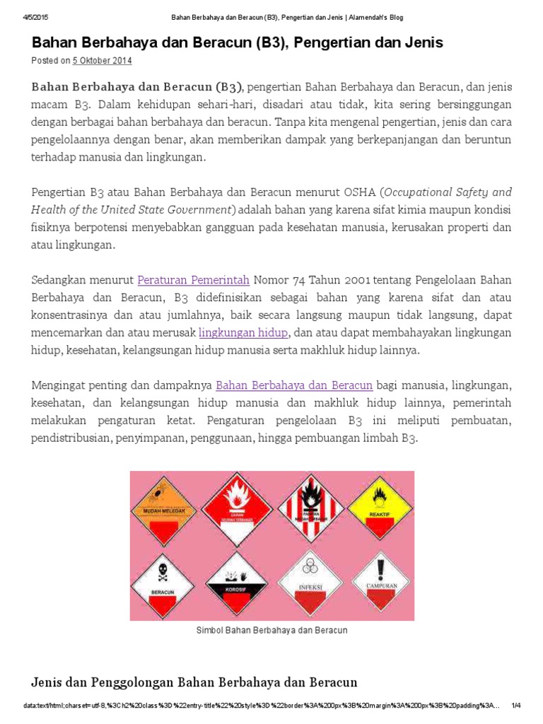 Bahan Berbahaya Dan Beracun B3 Pengertian Dan Jenis Alamendahs