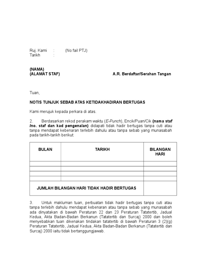 2 Surat Notis Tunjuk Sebab Pdf