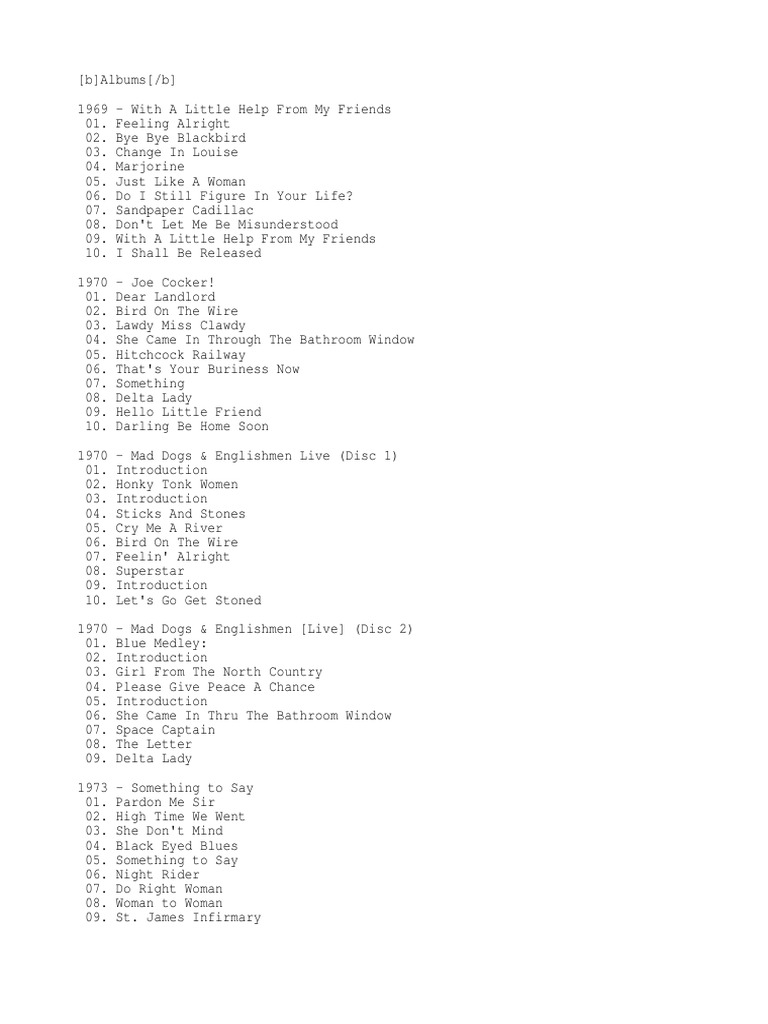 J Cocker Discography 1969 13 Mp3 3 Tracklist Rock Songs Songs