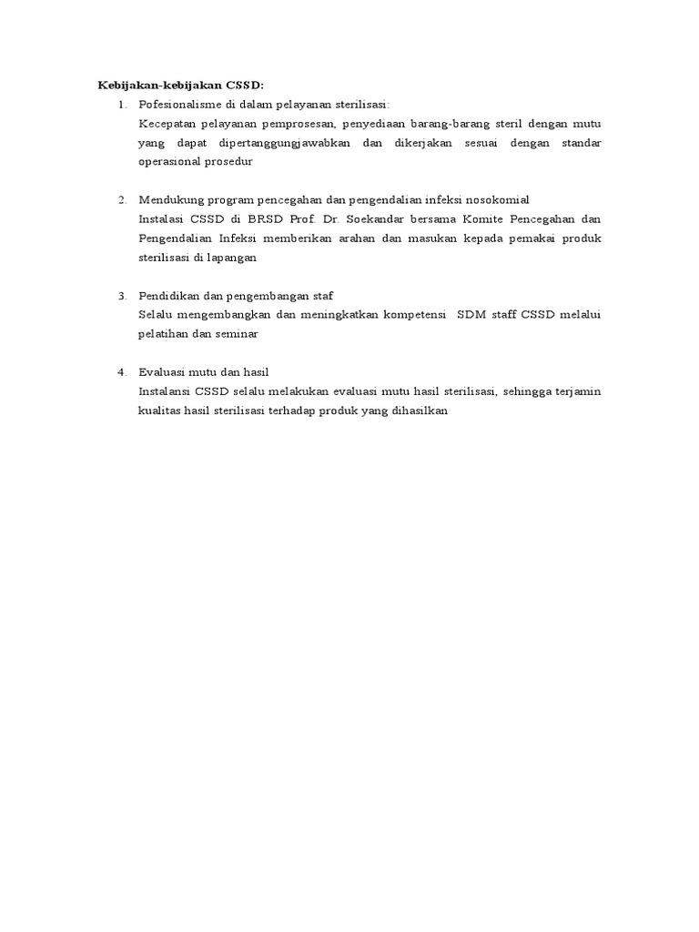 Kebijakan dan Program Kerja CSSD Mojokerto | PDF