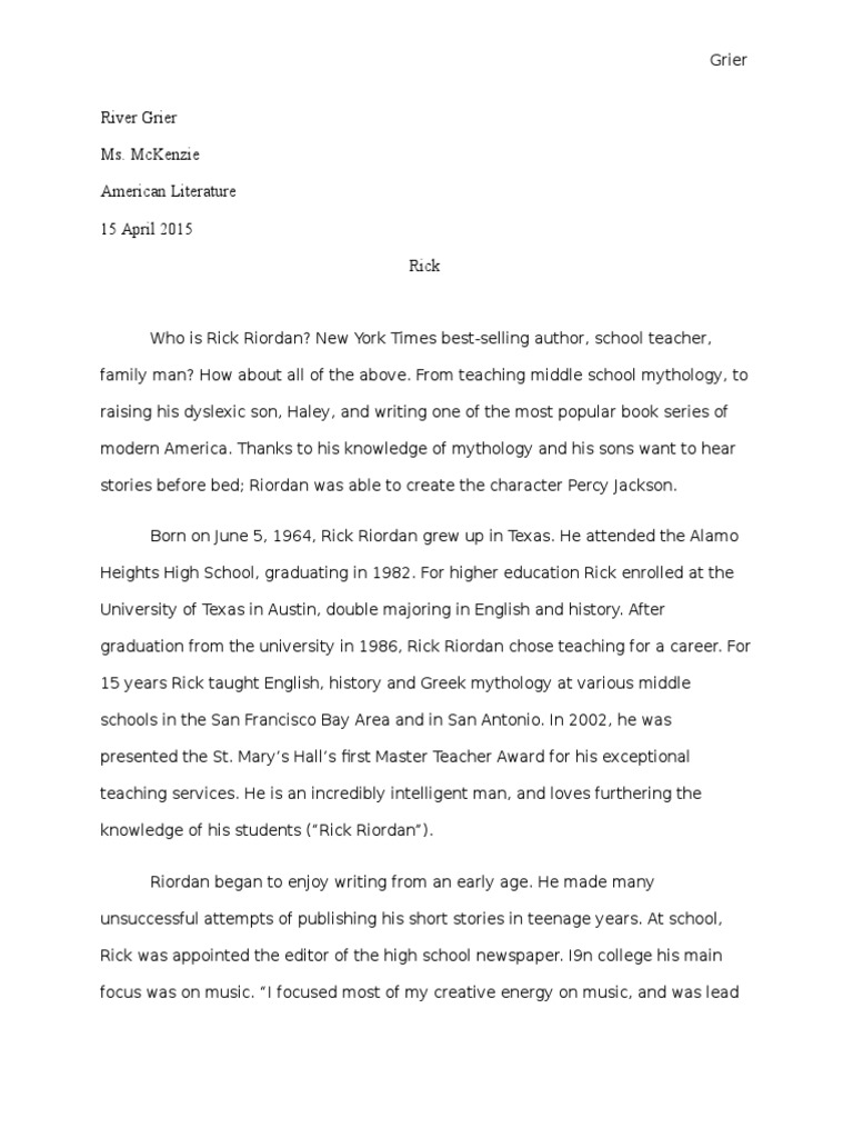 River Grier Ms. Mckenzie American Literature 15 April 2015 Rick | PDF ...