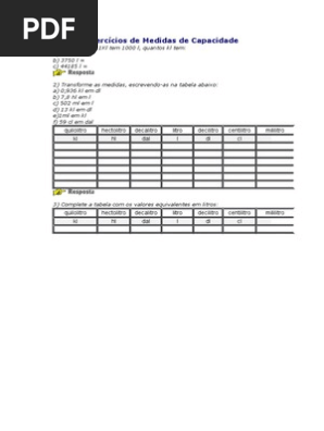 Exercicios De Medidas De Capacidade Pdf