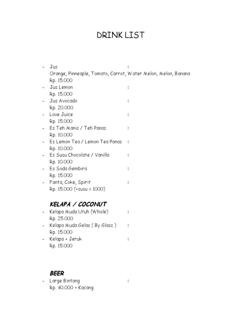 Comprehensive Drink and Dessert Menu | PDF | Cooking, Food & Wine ...