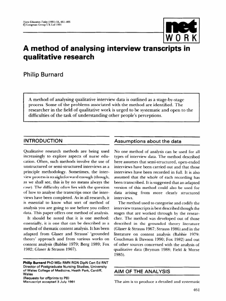 A Method of Analysing Interview Transcripts | Qualitative Research | Data