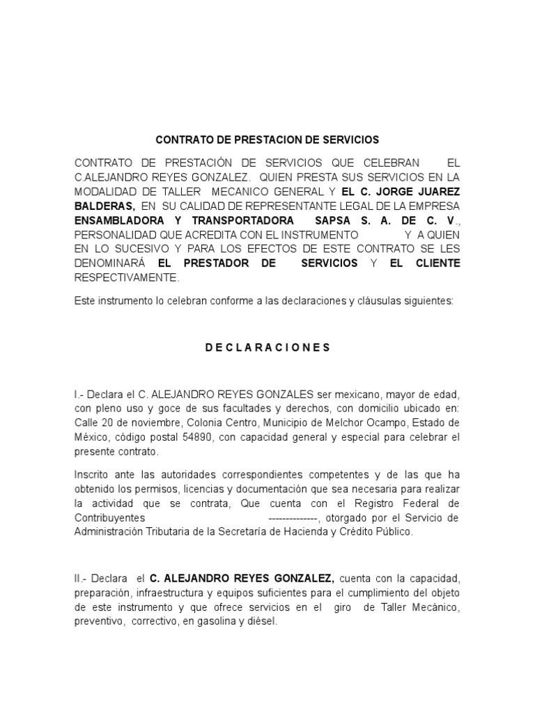 Contrato De Prestacion De Servicios Payments Mexico