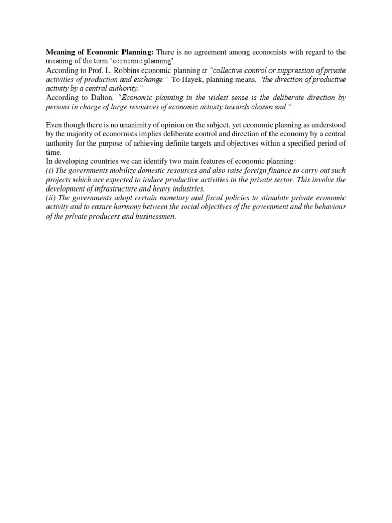 Meaning of Economic Planning Economic Planning Economics