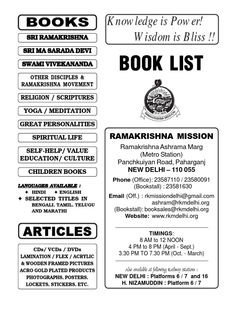 Ramakrishna Mission Delhi Books Catalogue Sep 2013 Swami