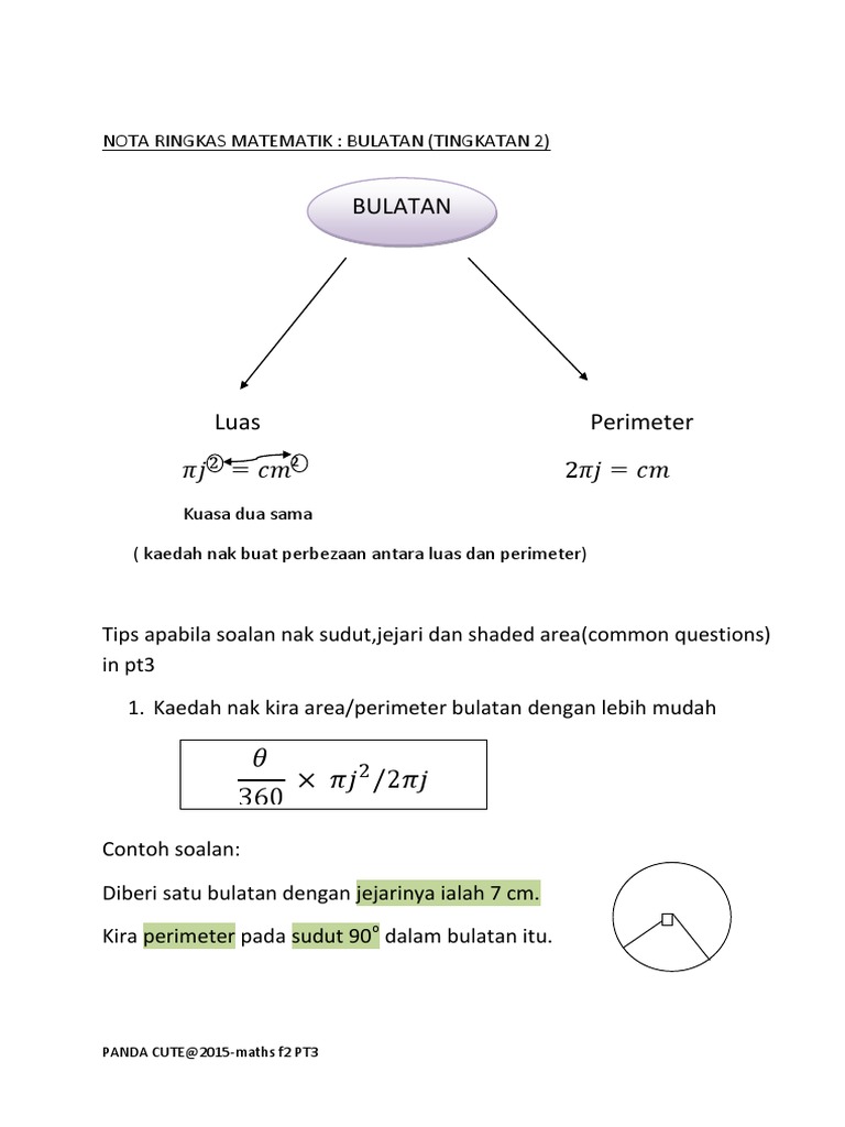 Nota Ringkas Matematik BULATAN | PDF