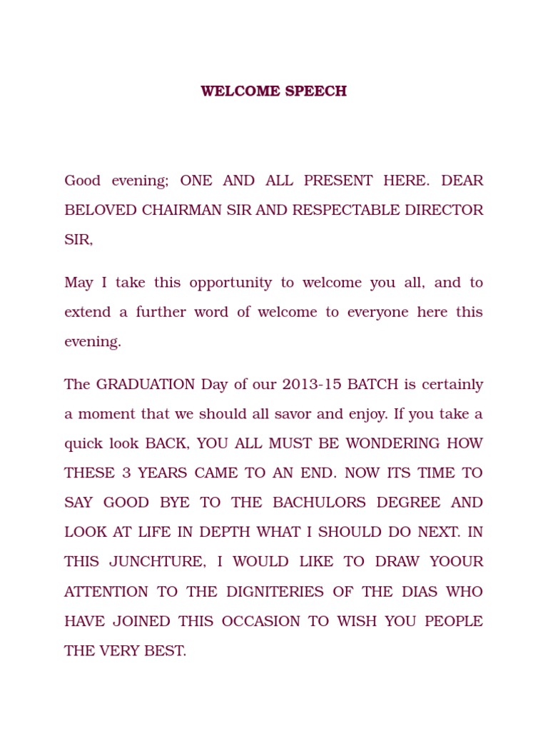 welcome speech sample in english pdf