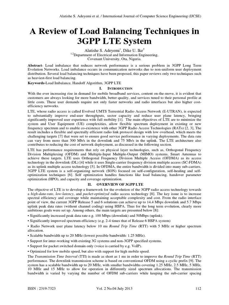 Load Balancing in 3GPP LTE Networks | PDF | Orthogonal Frequency ...