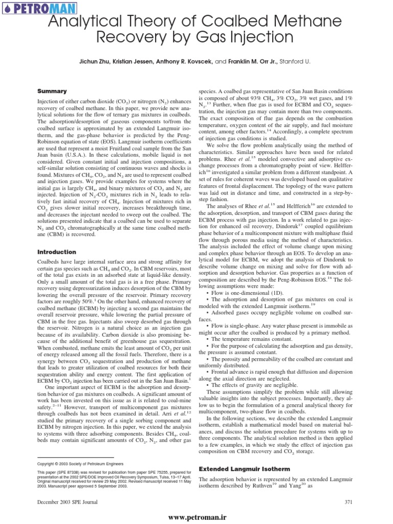 Analytical Theory of Coalbed Methane Recovery by Gas Injection | PDF ...